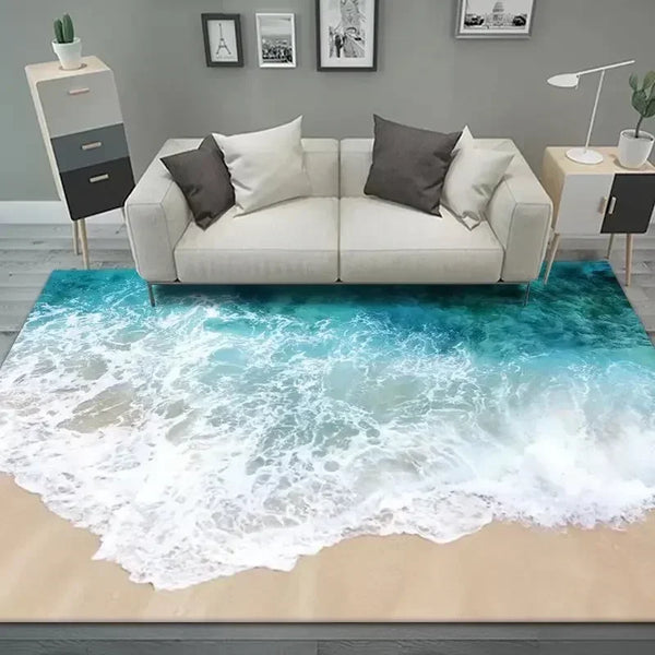 3D Seaside Landscape Washable Rug – Large Home Area Mat
