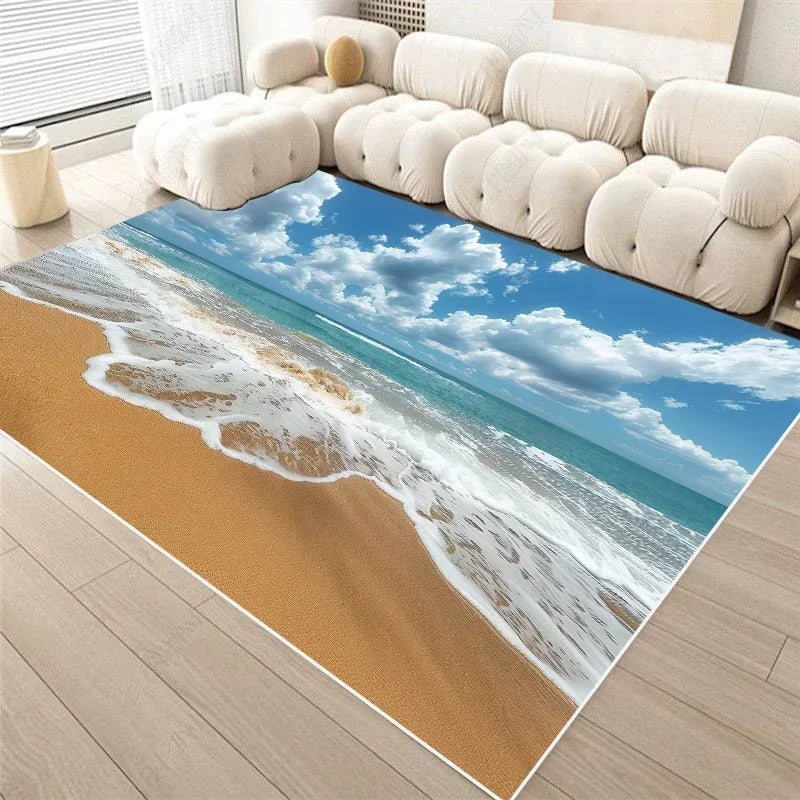 3D Seaside Landscape Washable Rug β Large Home Area Mat