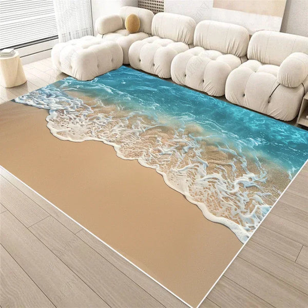 3D Seaside Landscape Washable Rug – Large Home Area Mat