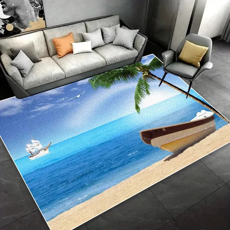 3D Seaside Landscape Washable Rug β Large Home Area Mat