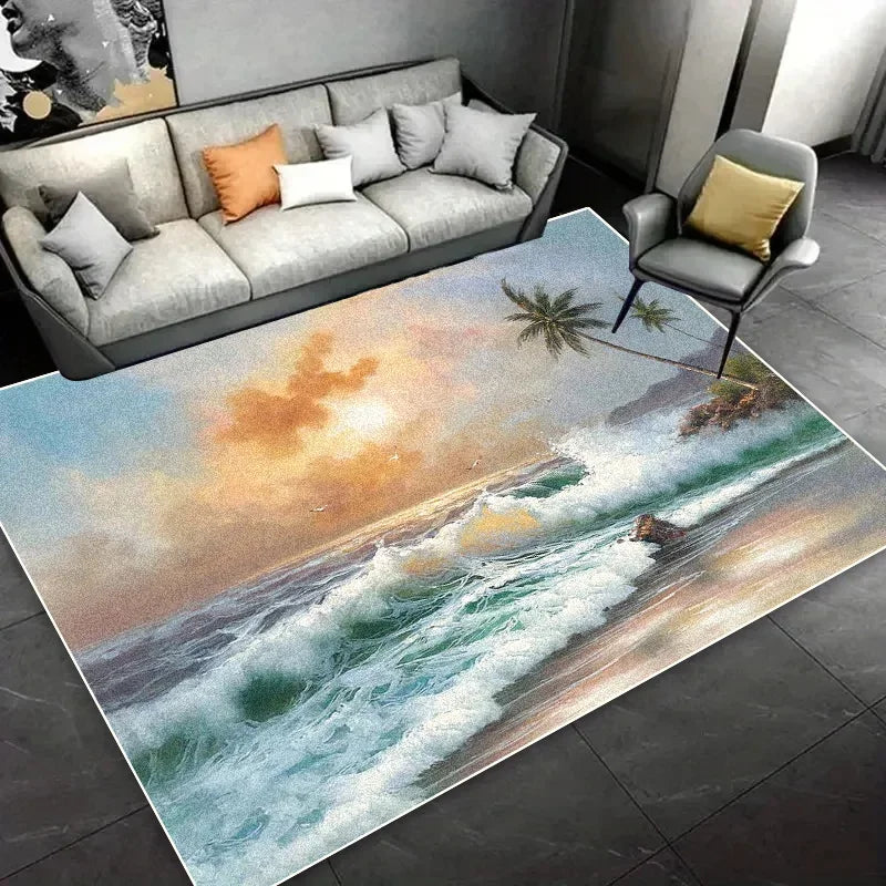 3D Seaside Landscape Washable Rug β Large Home Area Mat