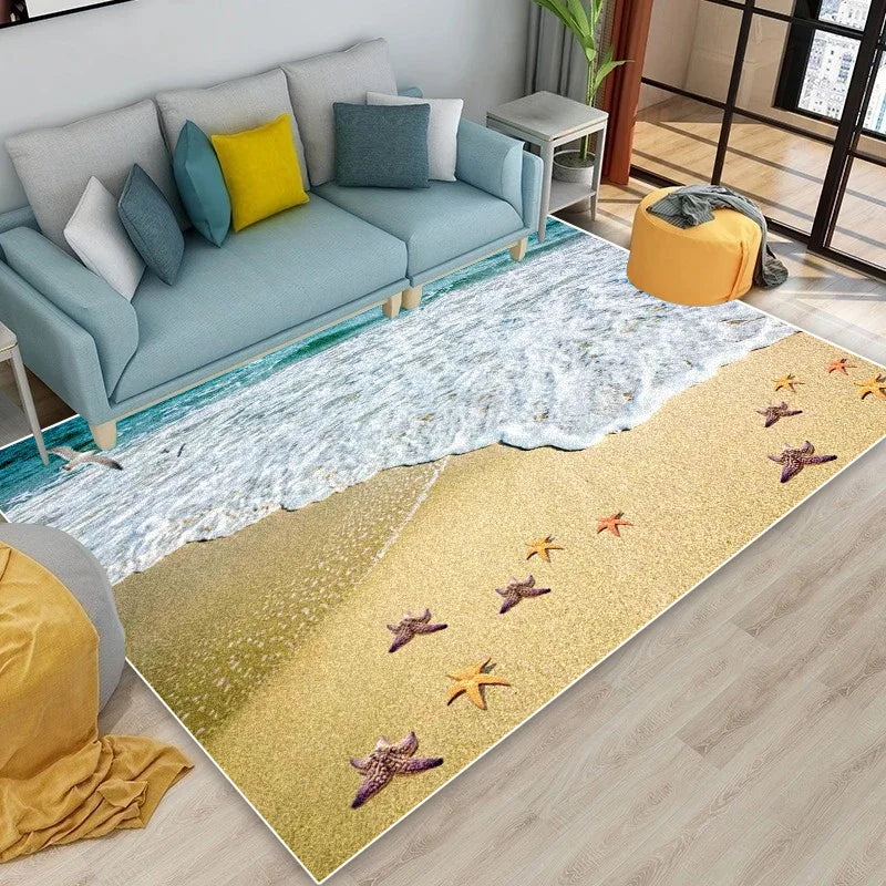 3D Seaside Landscape Washable Rug β Large Home Area Mat