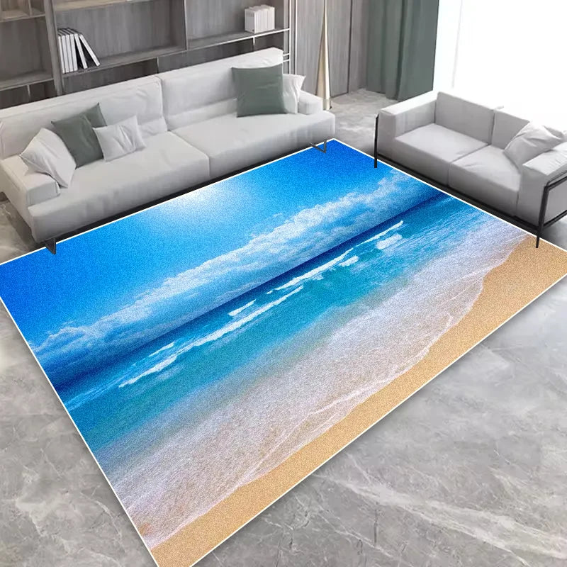 3D Seaside Landscape Washable Rug β Large Home Area Mat