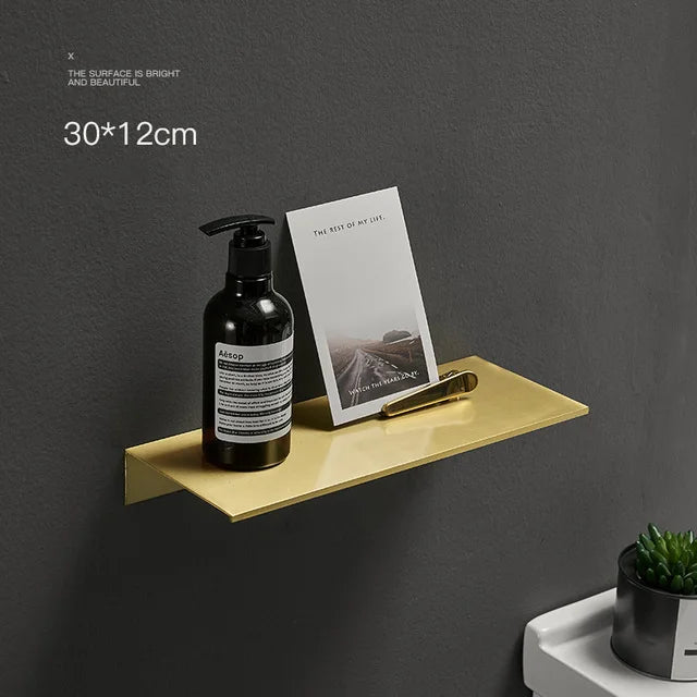 Modern Brushed-Gold & Black Dual-Tier Wall Shelf