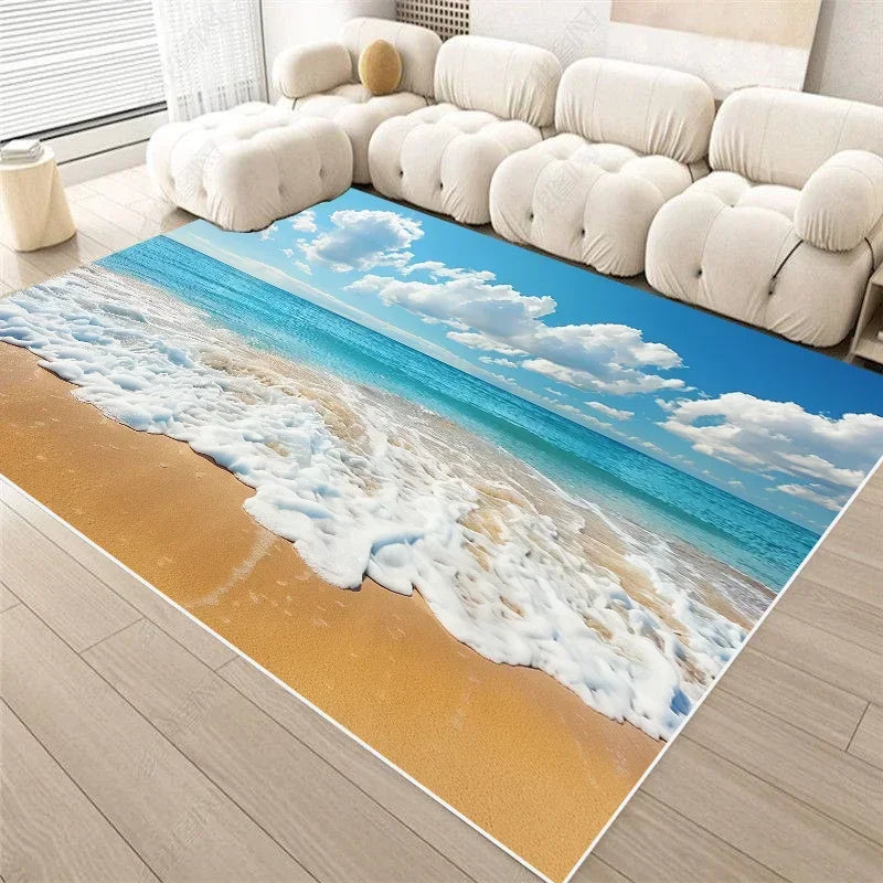 3D Seaside Landscape Washable Rug β Large Home Area Mat