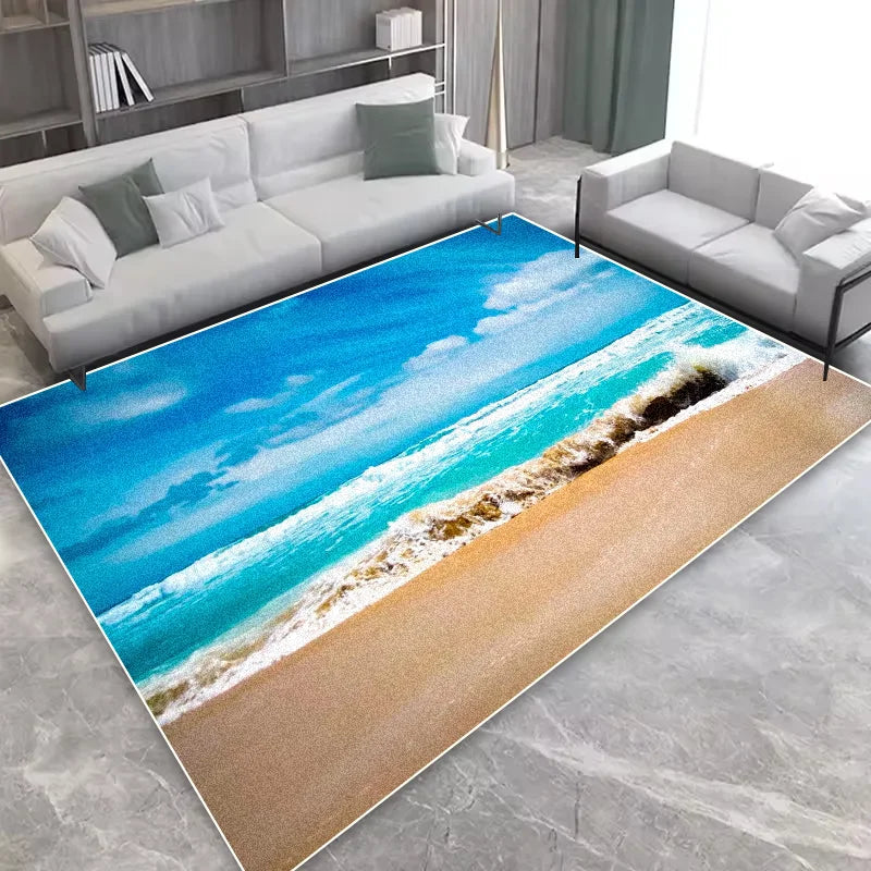 3D Seaside Landscape Washable Rug β Large Home Area Mat