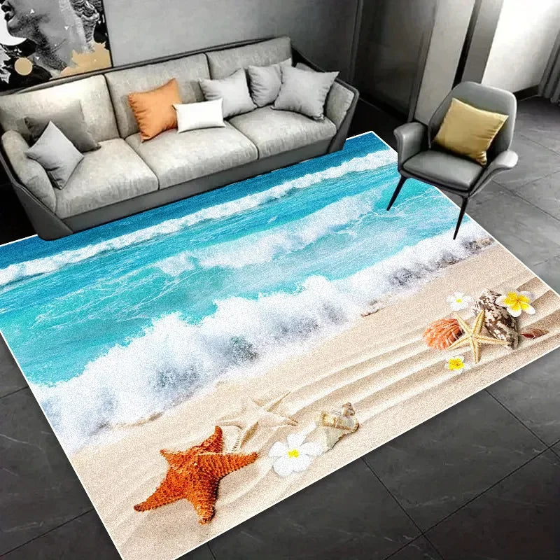 3D Seaside Landscape Washable Rug β Large Home Area Mat