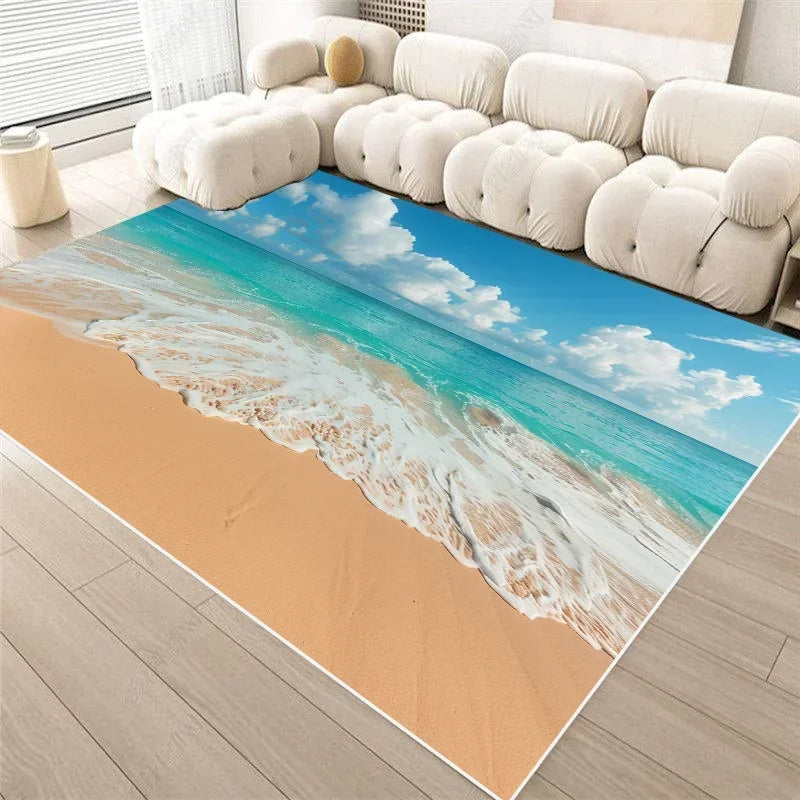 3D Seaside Landscape Washable Rug β Large Home Area Mat