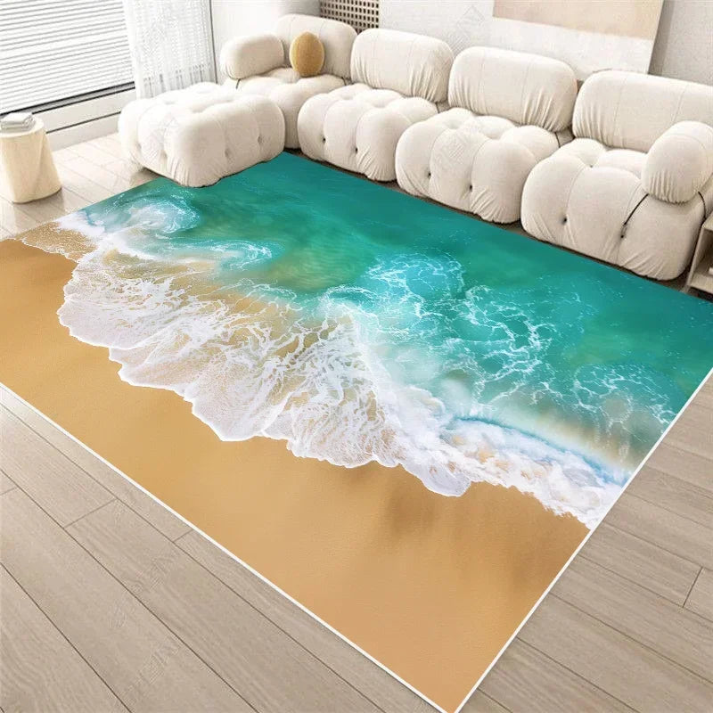 3D Seaside Landscape Washable Rug β Large Home Area Mat