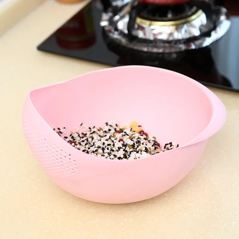 Vegetable and Fruit Washing Bowl with 2-In-1 Rice Strainer and Beans Washer