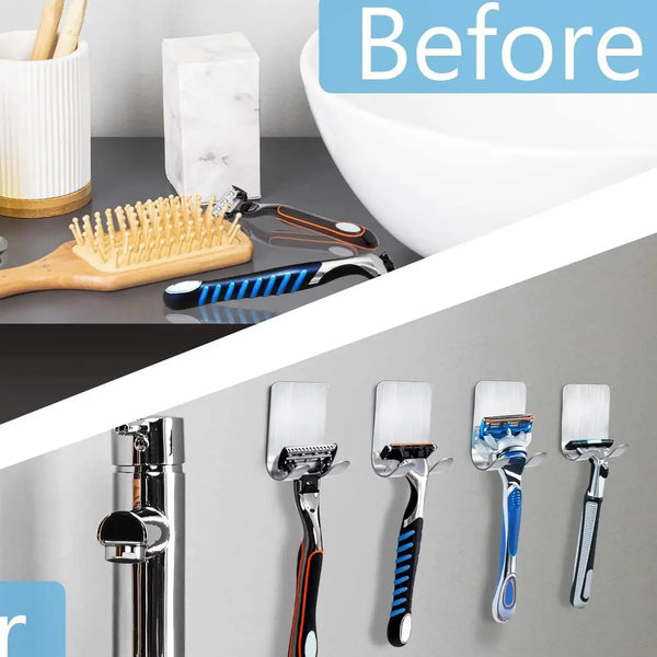 Stainless Steel Razor Holder Rack – Self-Adhesive Hook