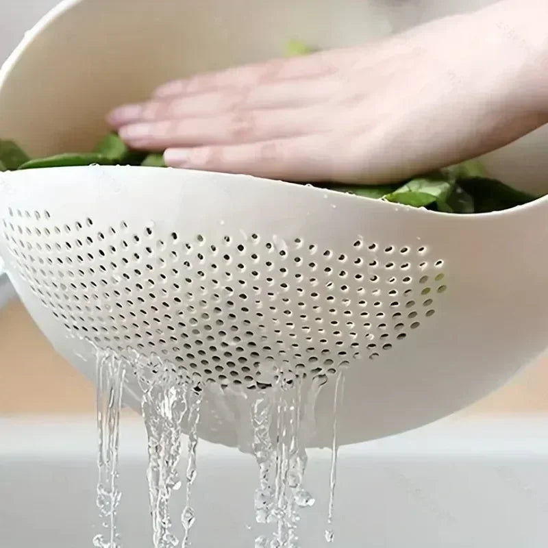 Vegetable and Fruit Washing Bowl with 2-In-1 Rice Strainer and Beans Washer