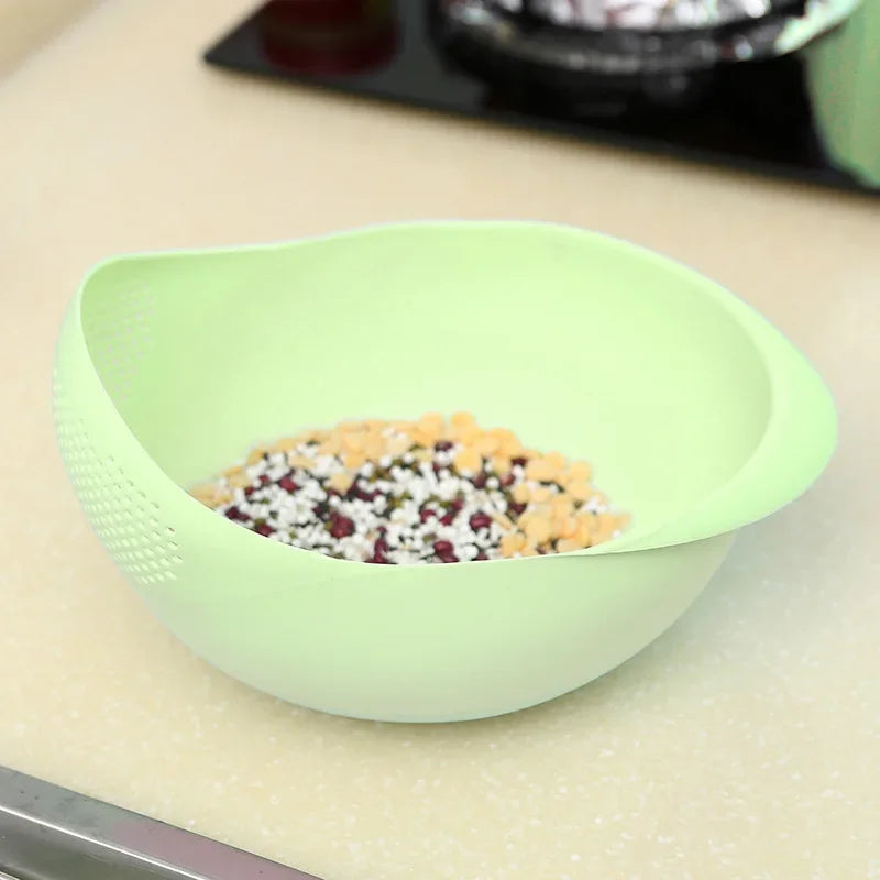 Vegetable and Fruit Washing Bowl with 2-In-1 Rice Strainer and Beans Washer