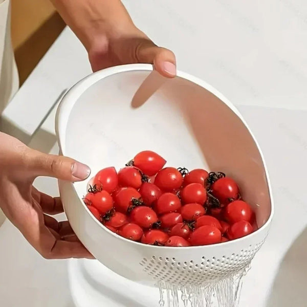 Vegetable and Fruit Washing Bowl with 2-In-1 Rice Strainer and Beans Washer