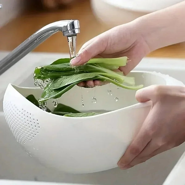 Vegetable and Fruit Washing Bowl with 2-In-1 Rice Strainer and Beans Washer